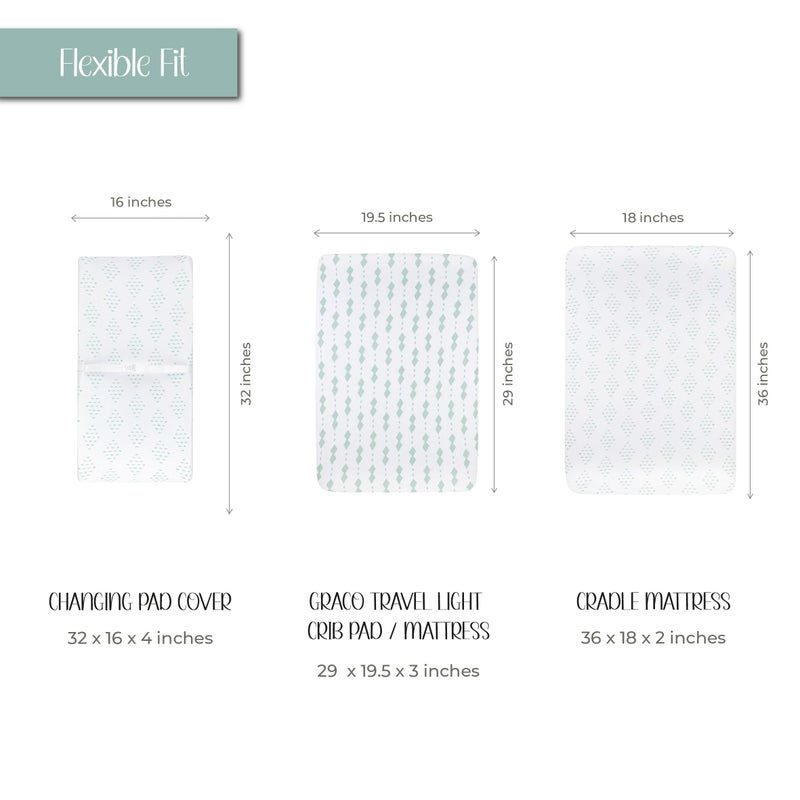 Ely's & Co. Changing Pad Cover - Cradle Sheets Fits Baby Mattress Sheet 36" X 18 - Unisex Grey Sage Diamond - 2 Pack Set - Image 2